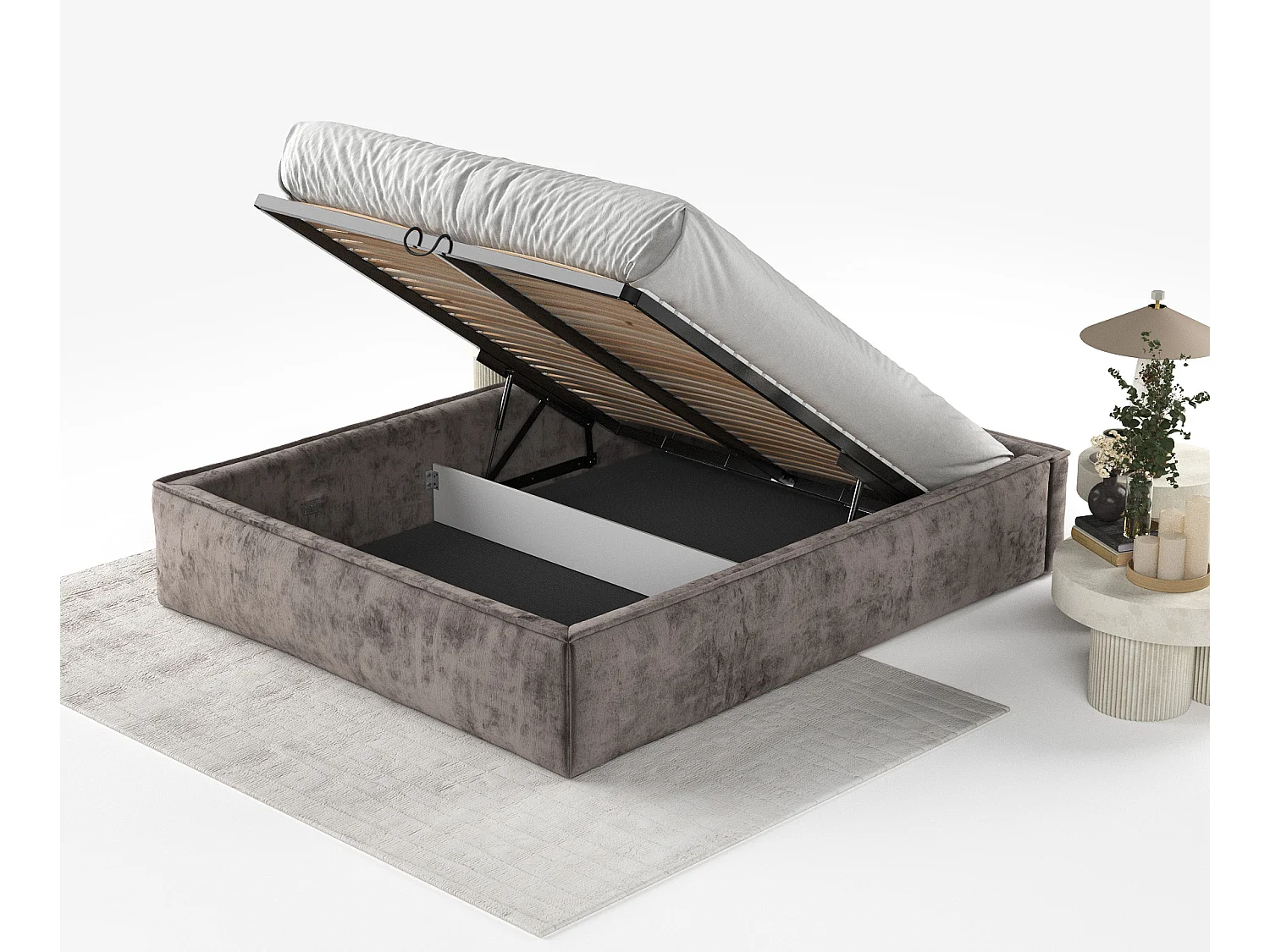 Lit coffre Alvar - 180 x 200 cm - chenille - brun