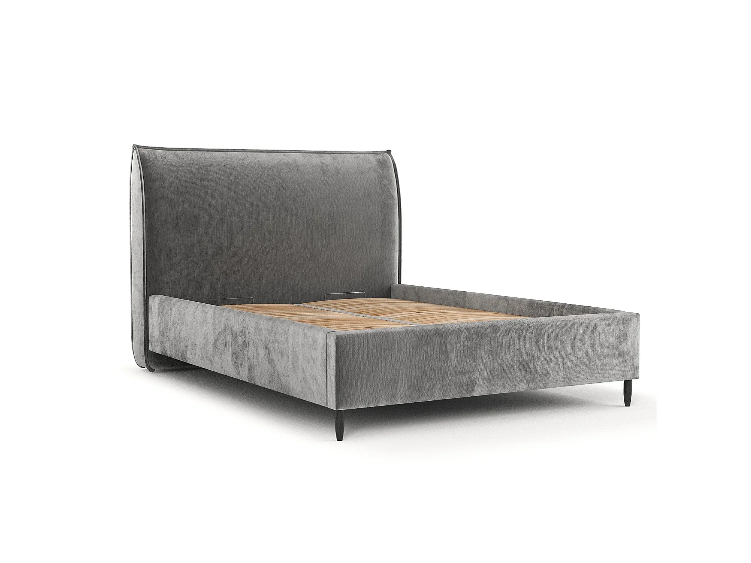 Lit capitonné Shell - 160 x 200 cm - chenille - gris