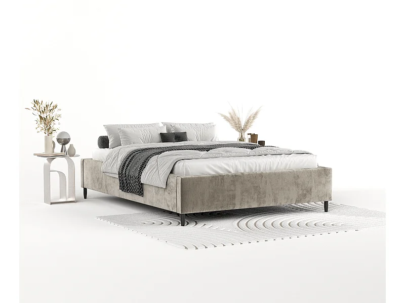 Polsterbett Larch - 200 x 200 cm - Chenille-Stoff - beige