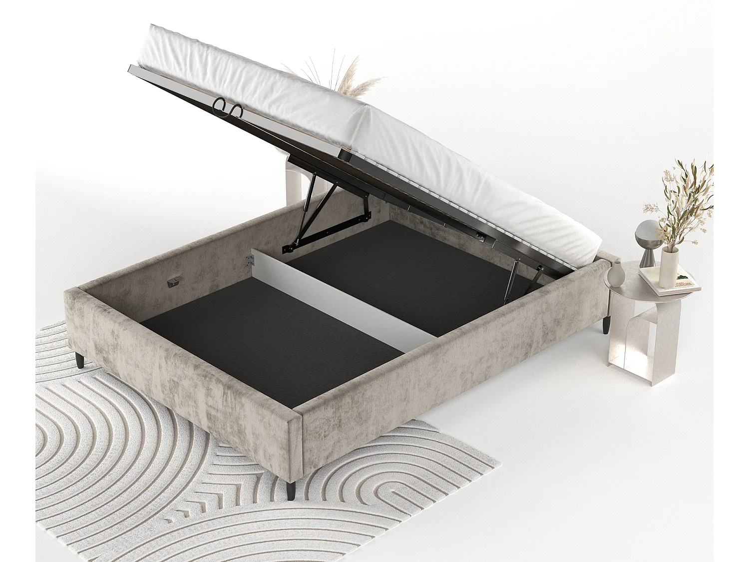 Lit capitonné Larch - 200 x 200 cm - chenille - beige