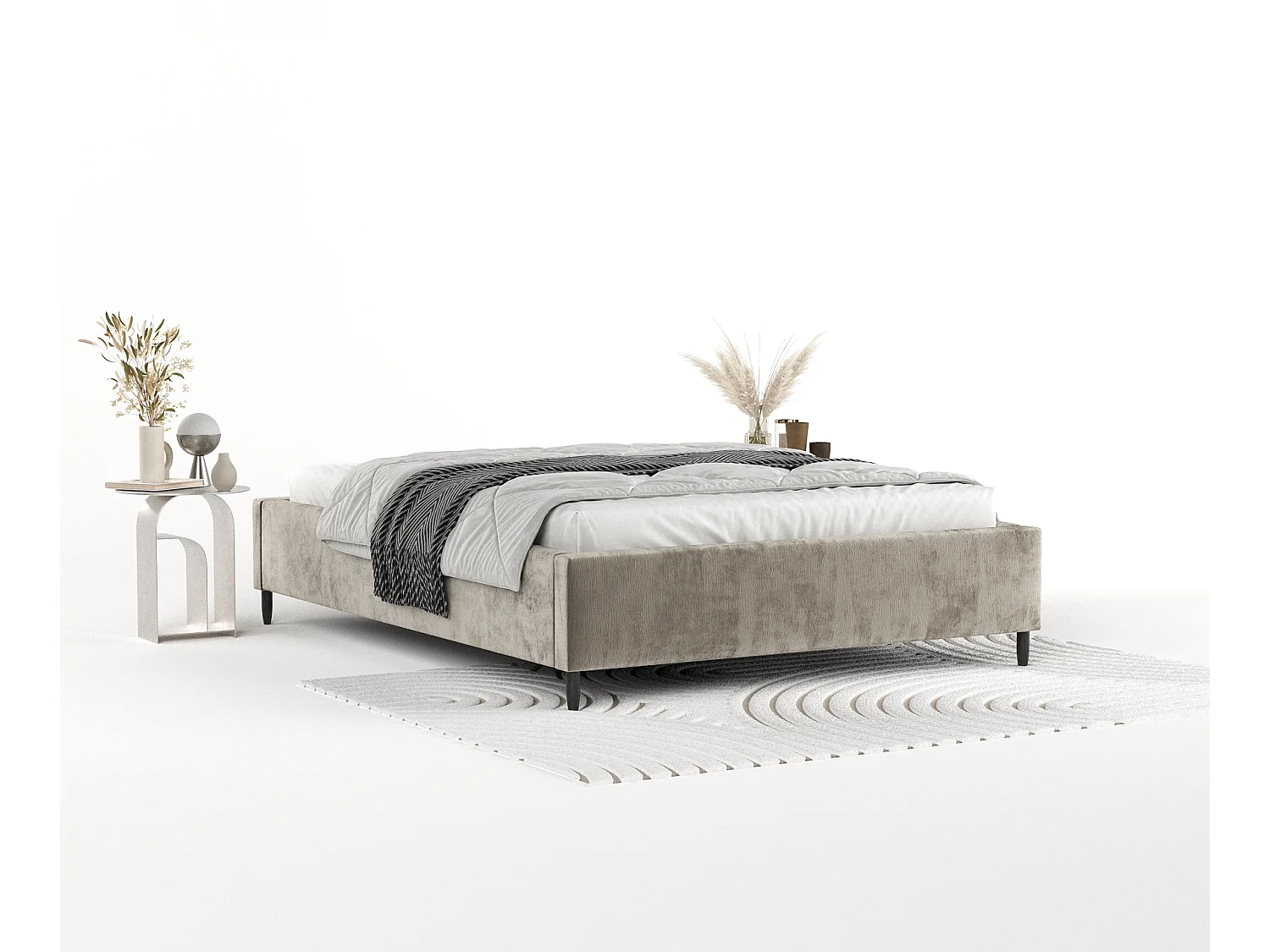 Polsterbett Larch - 200 x 200 cm - Chenille-Stoff - beige