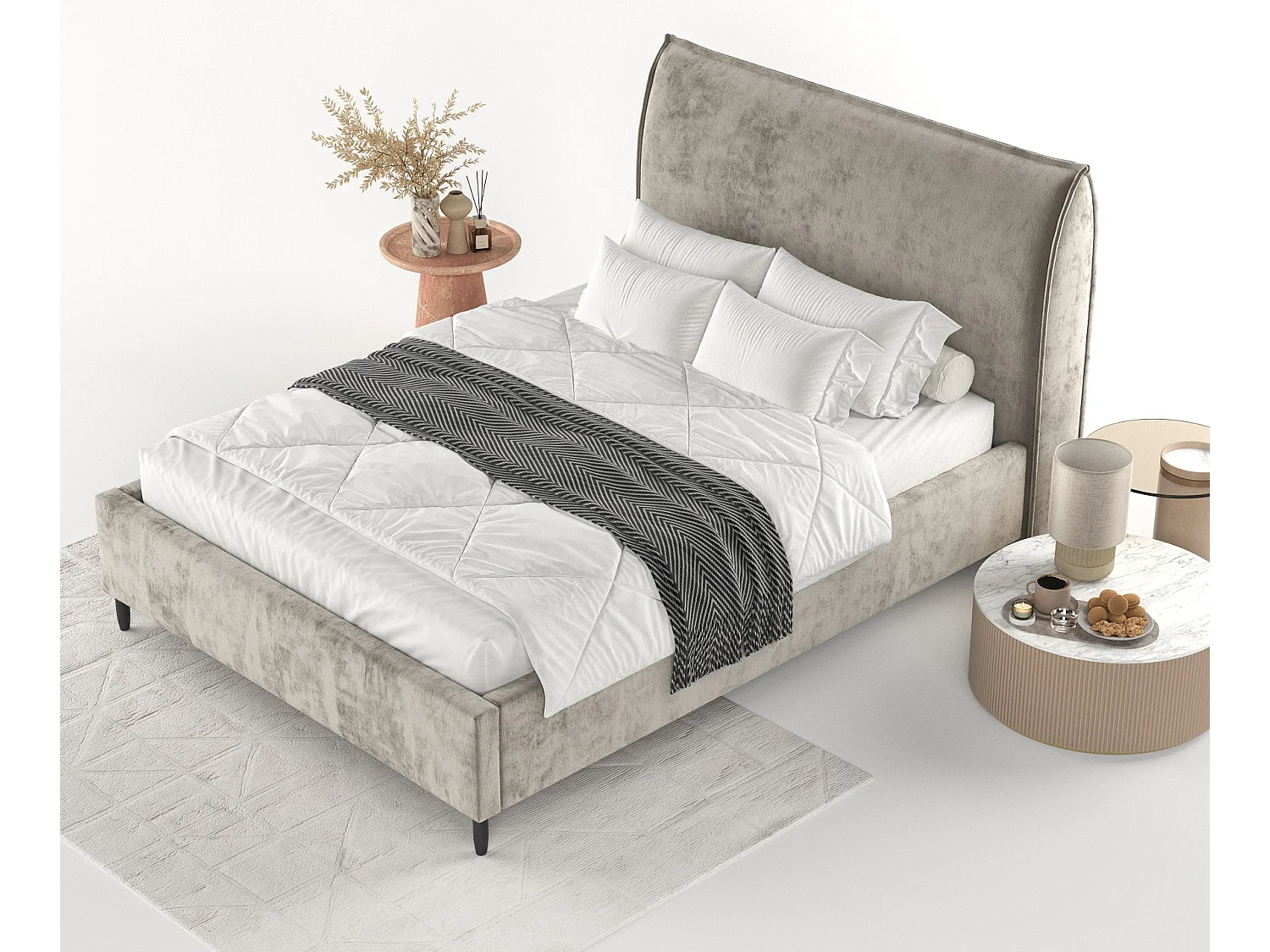 Lit capitonné Shell - 180 x 200 cm - chenille - beige