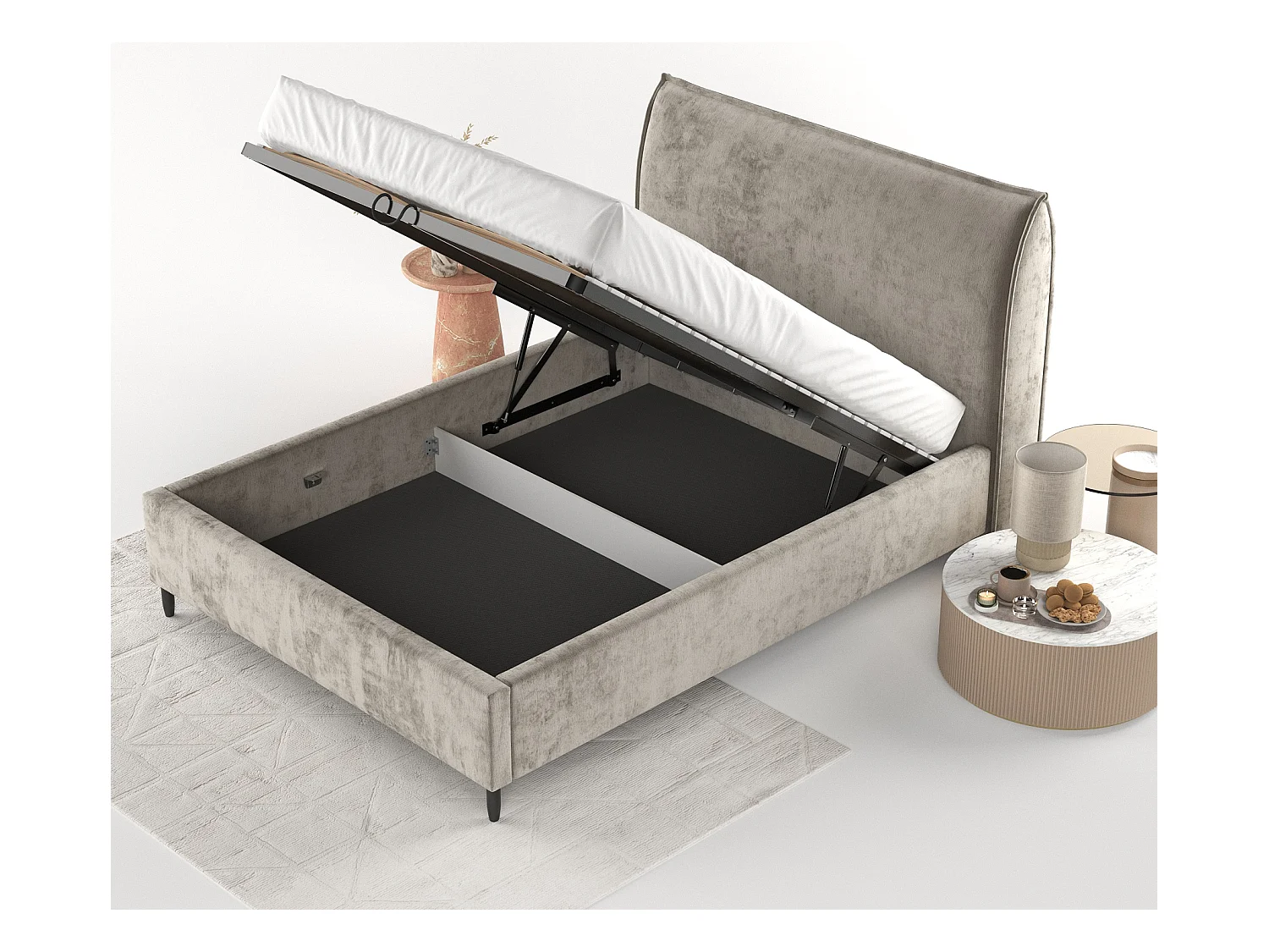 Lit capitonné Shell - 180 x 200 cm - chenille - beige