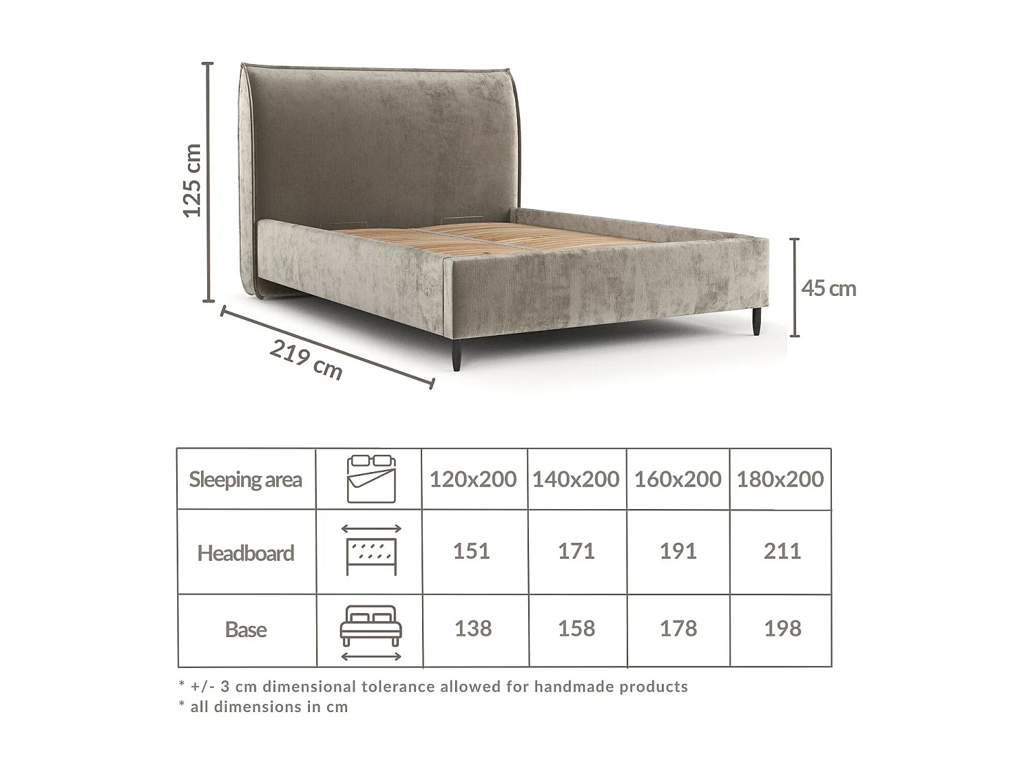 Lit capitonné Shell - 180 x 200 cm - chenille - beige