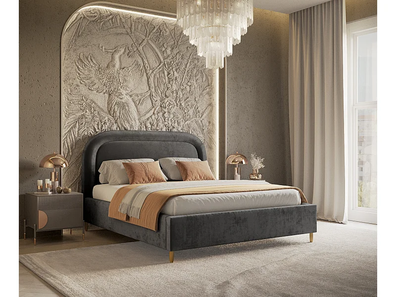 Polsterbett Mija - 140 x 200 cm - Chenille-Stoff - dunkelgrau