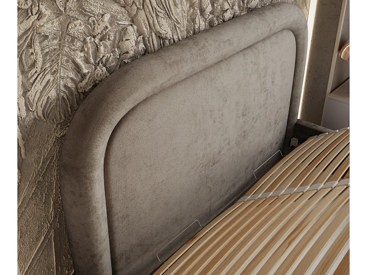 Lit coffre Mija - 140 x 200 cm - chenille - beige