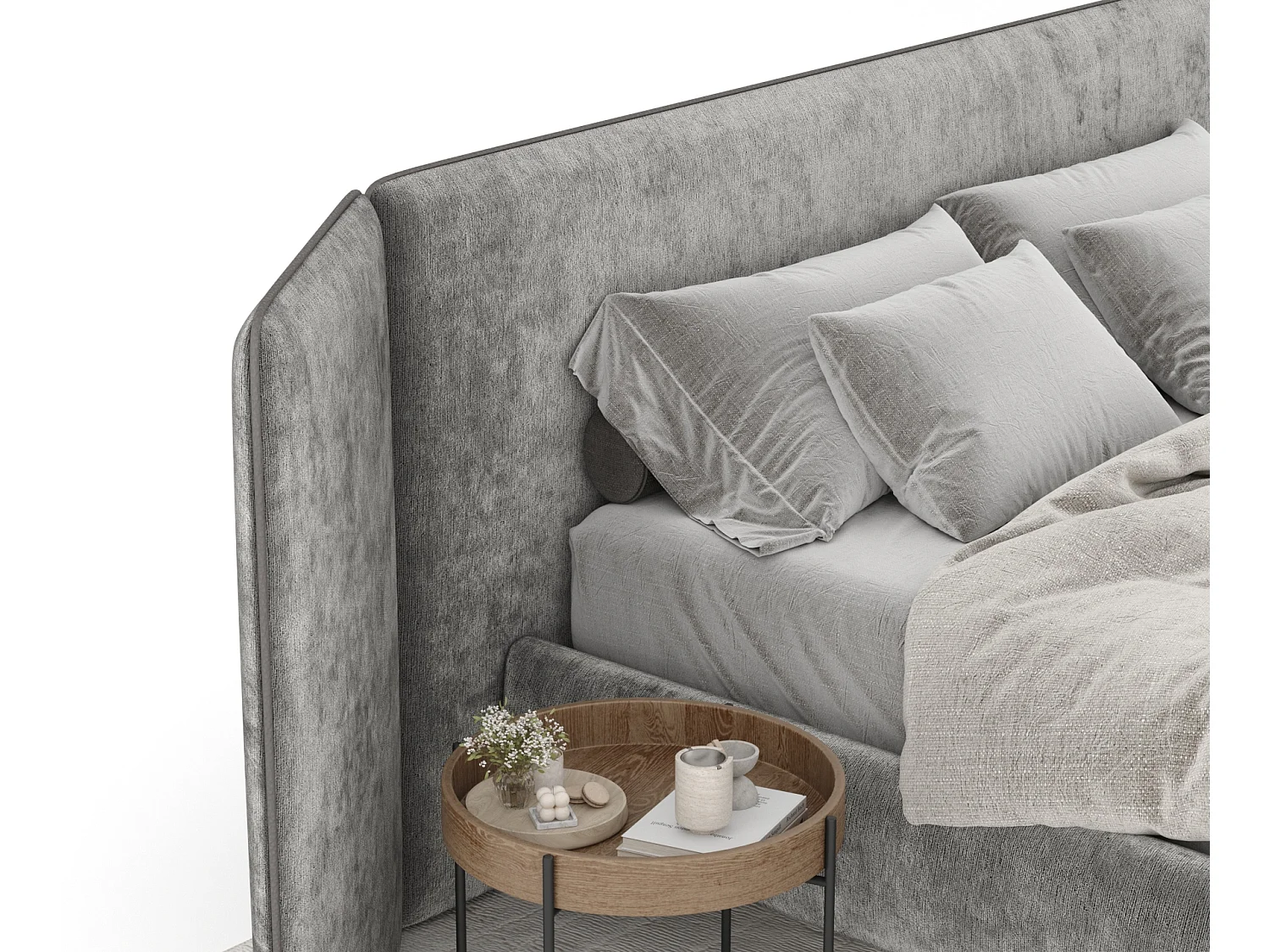 Lit coffre Tokyo - 200 x 200 cm - toile tissée - gris