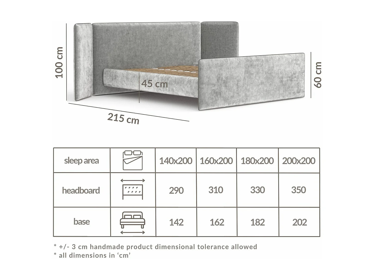 Lit coffre Tokyo - 200 x 200 cm - toile tissée - gris