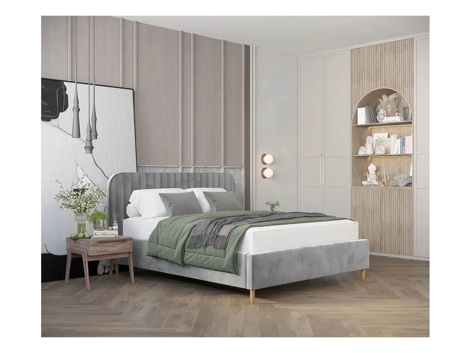 Lit coffre Noto - 160 x 200 cm - velours - gris