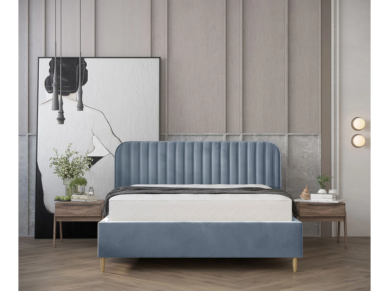 Lit coffre Noto - 160 x 200 cm - velours - bleu gris