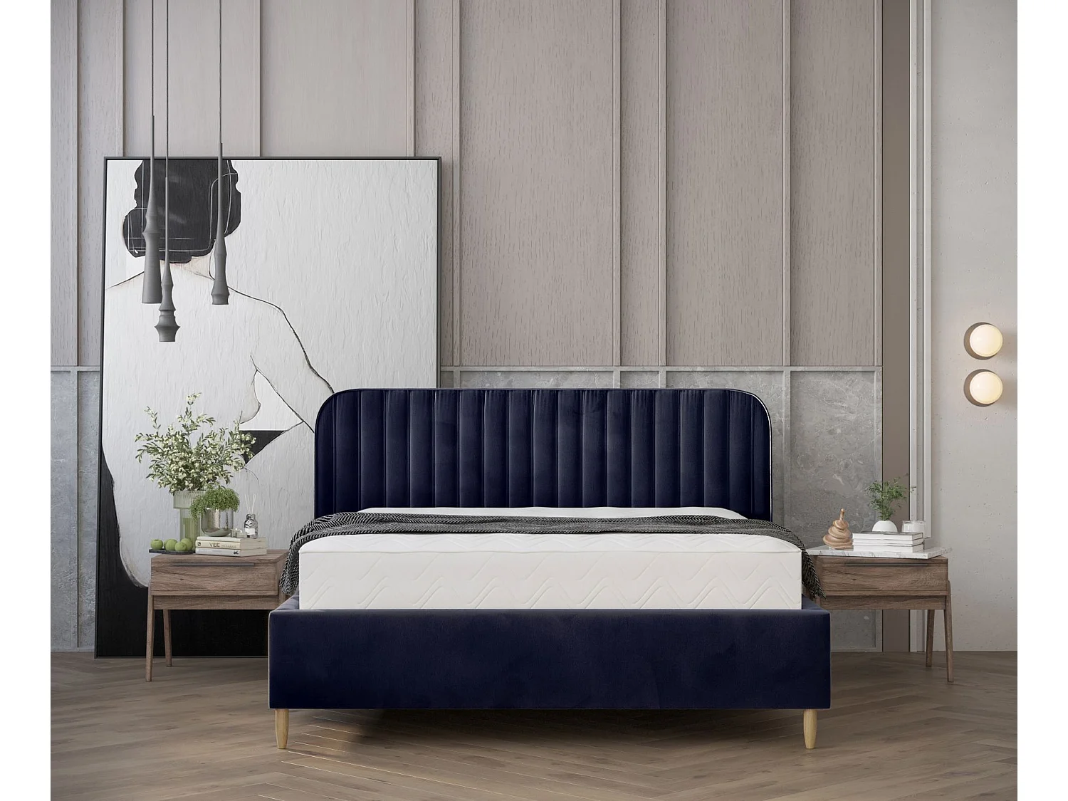 Polsterbett Noto - 140 x 200 cm - Samtstoff - marineblau