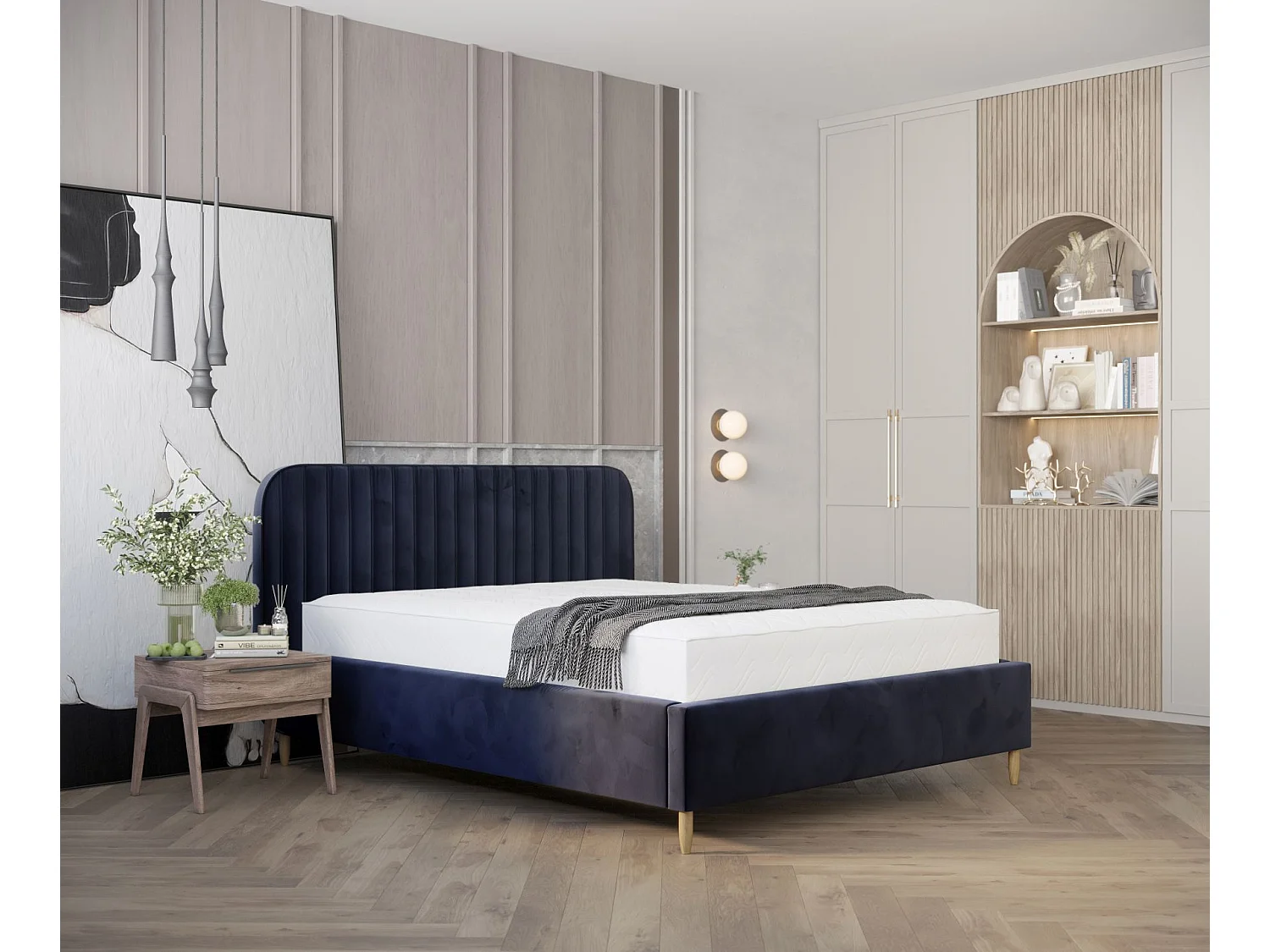 Lit coffre Noto - 140 x 200 cm - velours - bleu marine