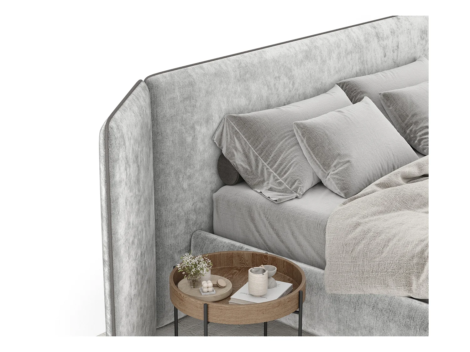 Polsterbett Tokyo - 180 x 200 cm - Chenille-Stoff - hellgrau