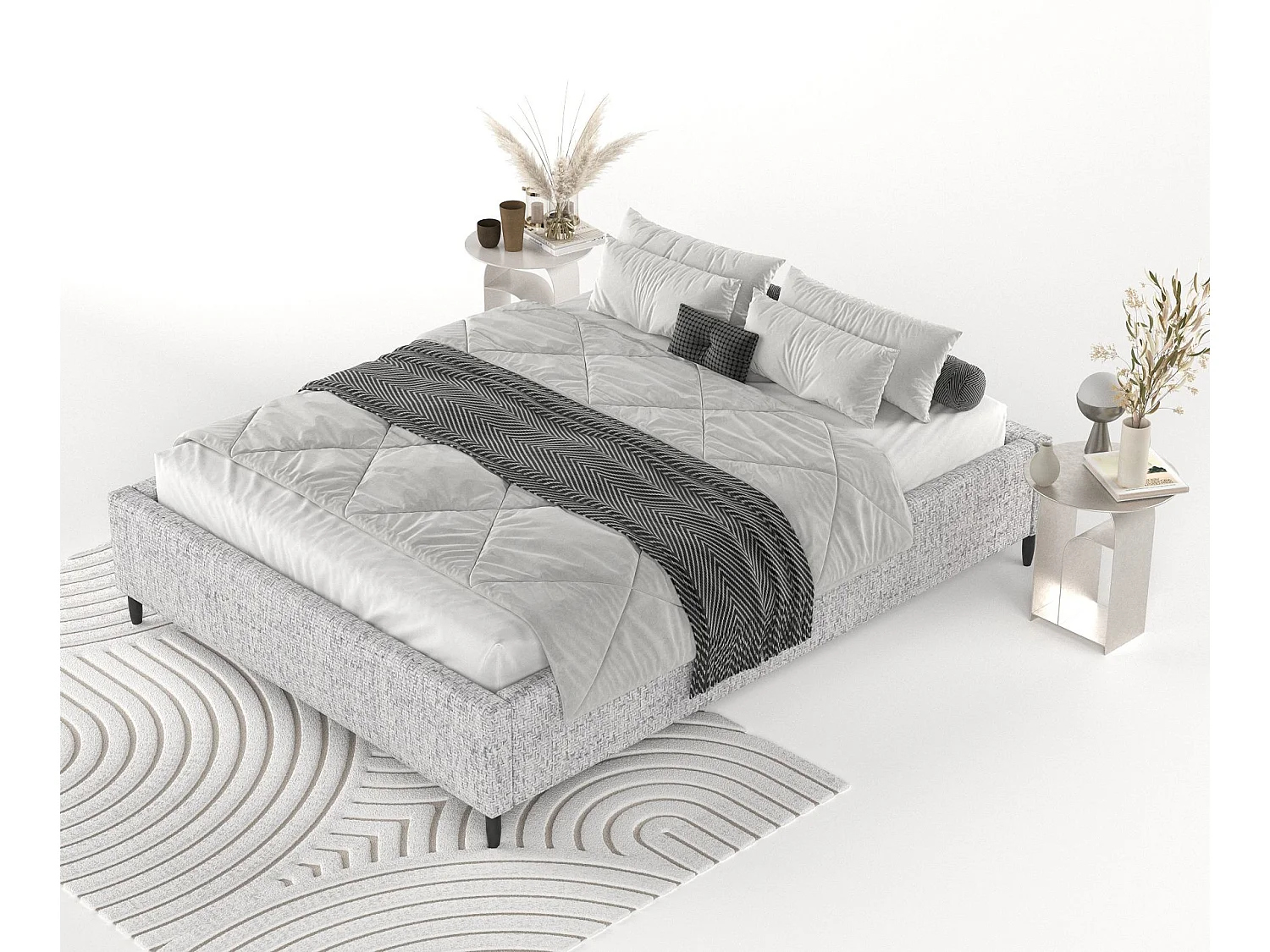 Polsterbett Larch - 140 x 200 cm - Webstoff - hellgrau