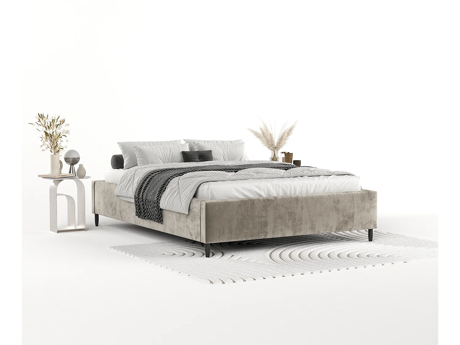 Polsterbett Larch - 180 x 200 cm - Chenille-Stoff - beige