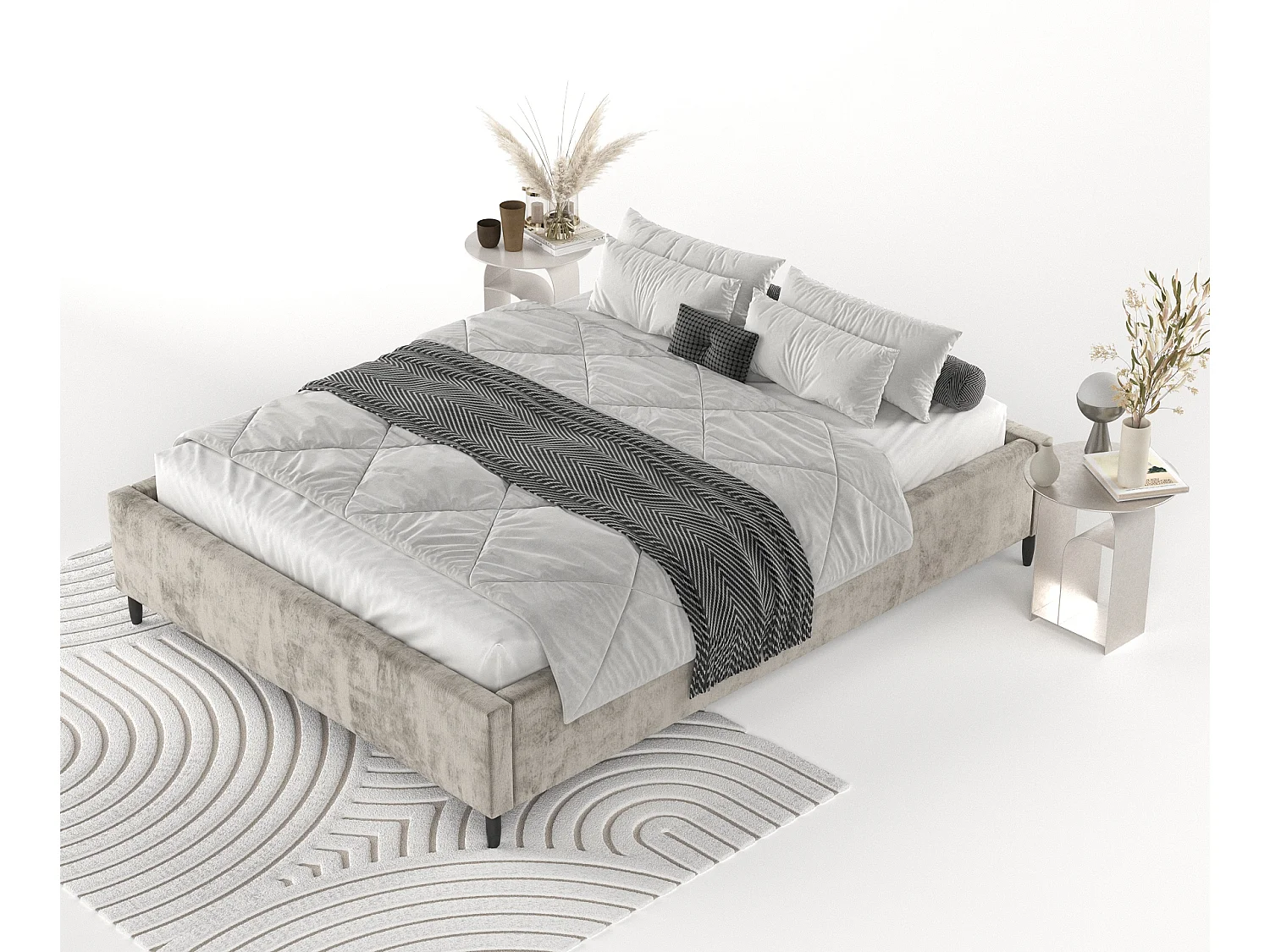 Polsterbett Larch - 180 x 200 cm - Chenille-Stoff - beige