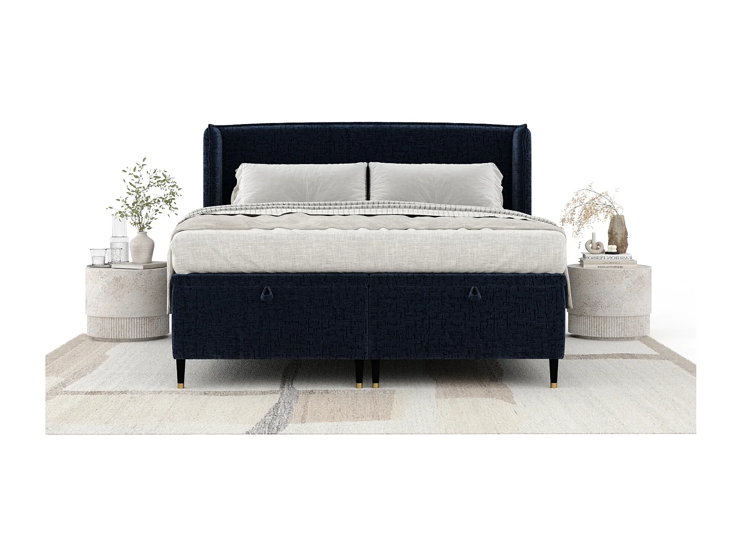 Lit coffre en tissu chenille Ritual - 140 x 200 cm - bleu marine