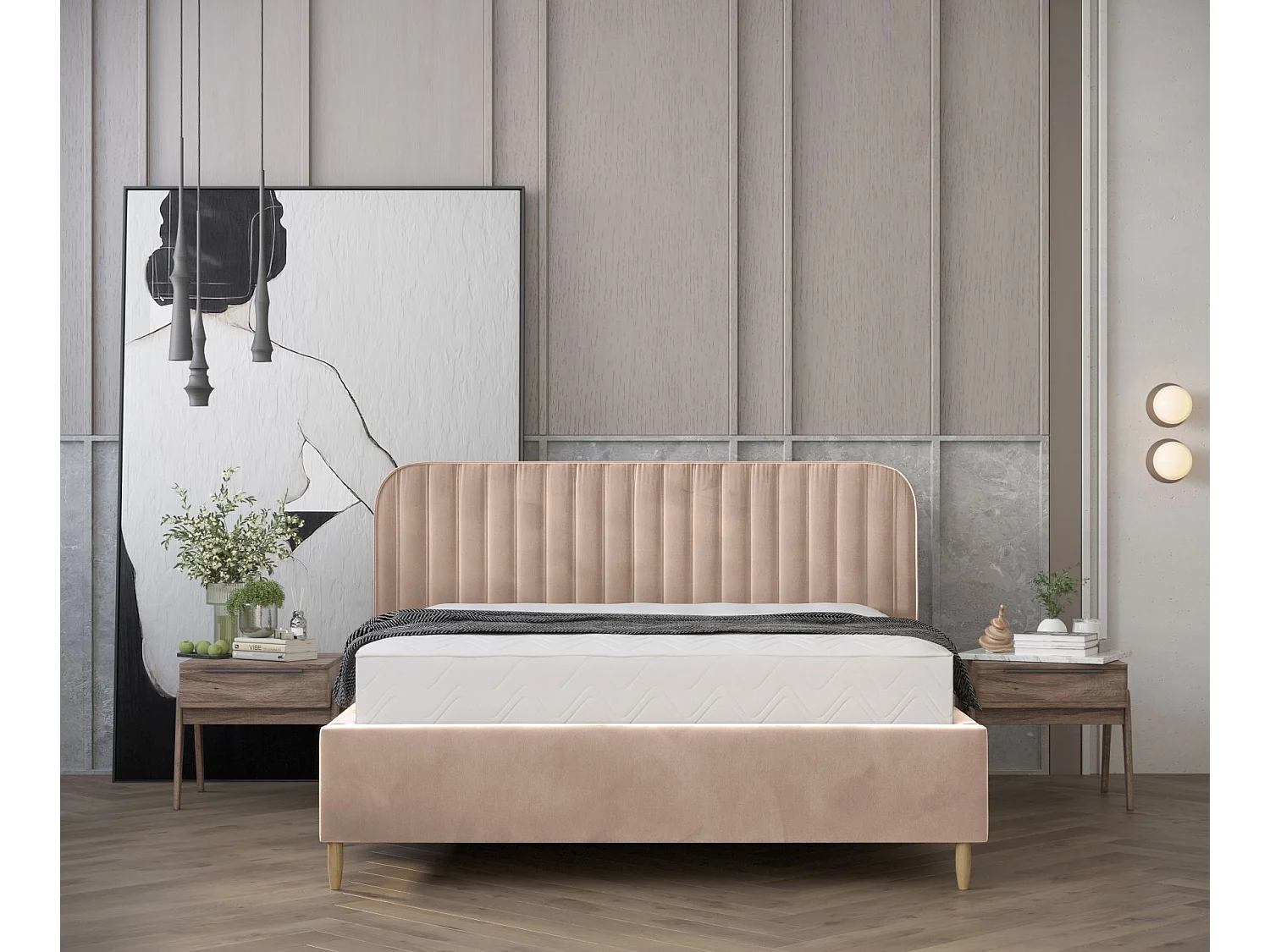Lit coffre Noto - 180 x 200 cm - velours - beige rose