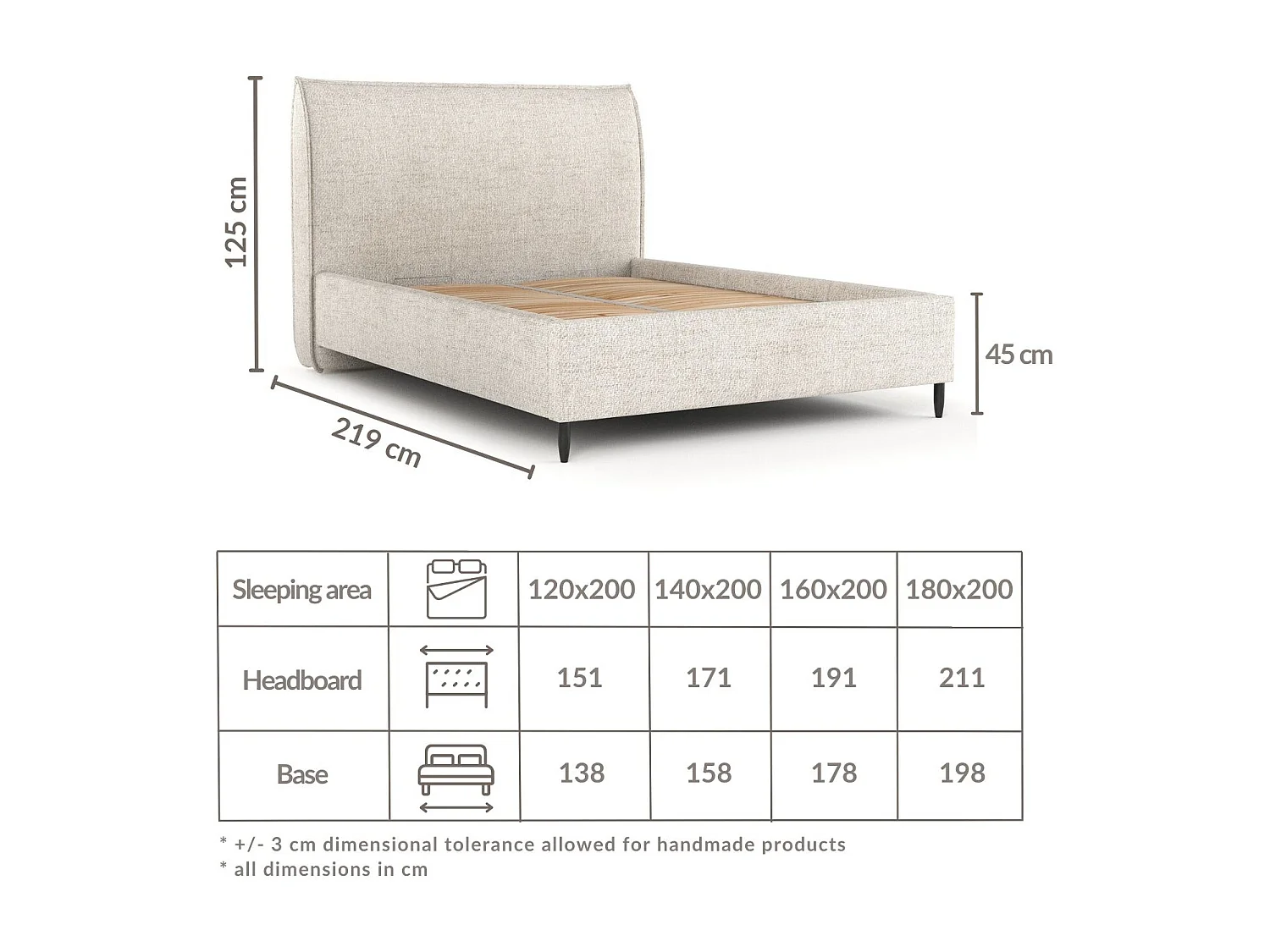 Polsterbett Shell - 140 x 200 cm - Webstoff - hellbraun