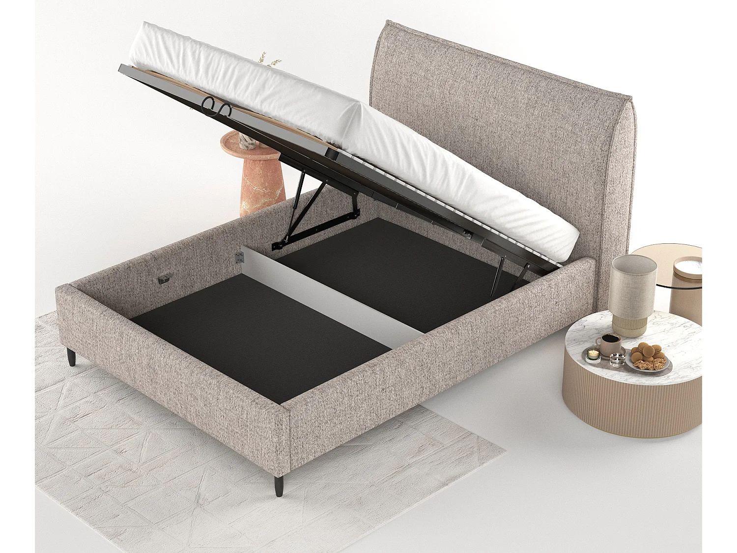 Polsterbett Shell - 140 x 200 cm - Webstoff - hellbraun