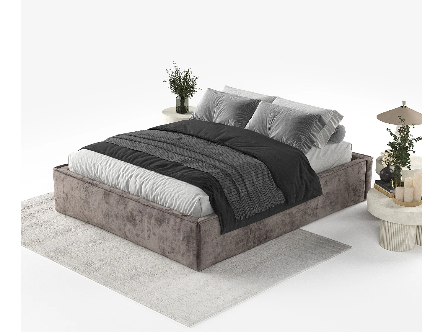 Lit coffre Alvar - 200 x 200 cm - chenille - brun
