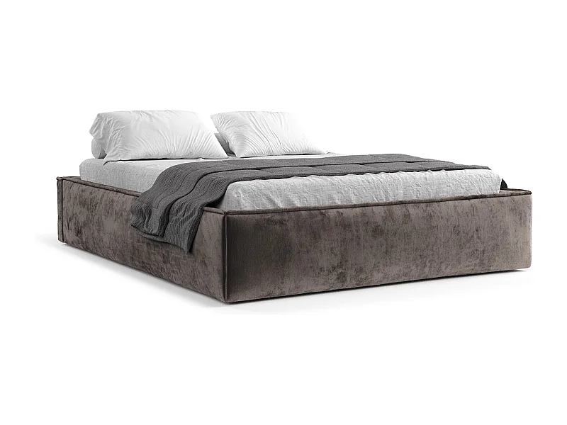 Lit coffre Alvar - 200 x 200 cm - chenille - brun