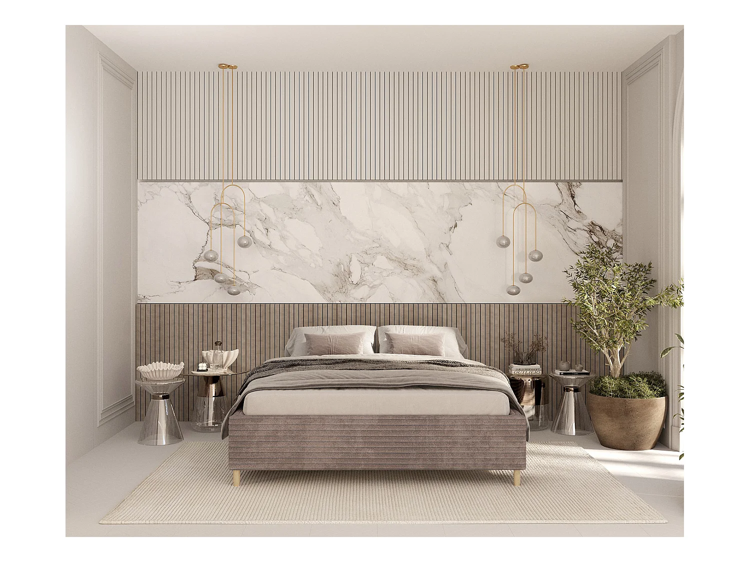 Polsterbett Larch - 120 x 200 cm - Samtstoff - beige