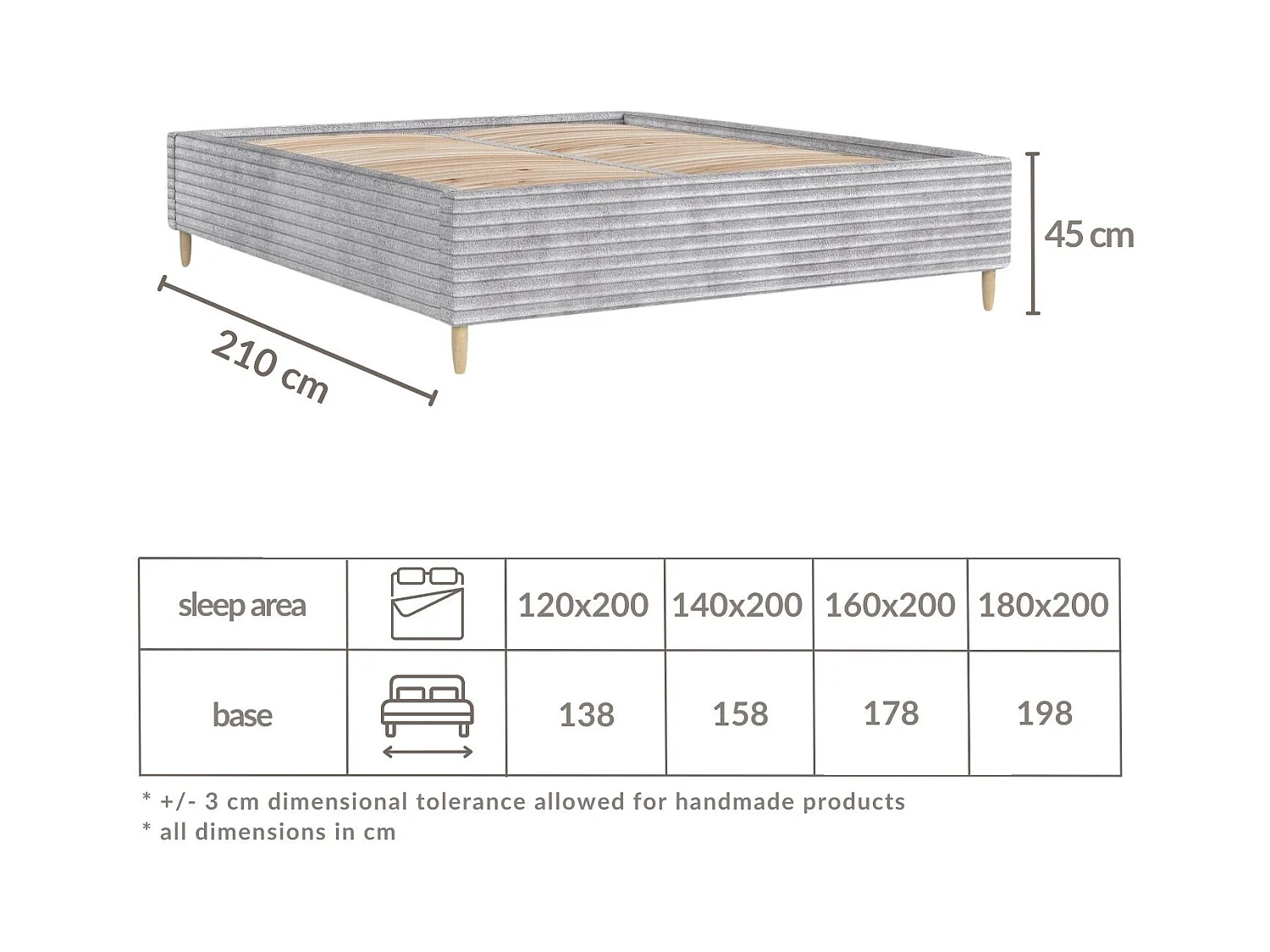 Polsterbett Larch - 120 x 200 cm - Samtstoff - beige