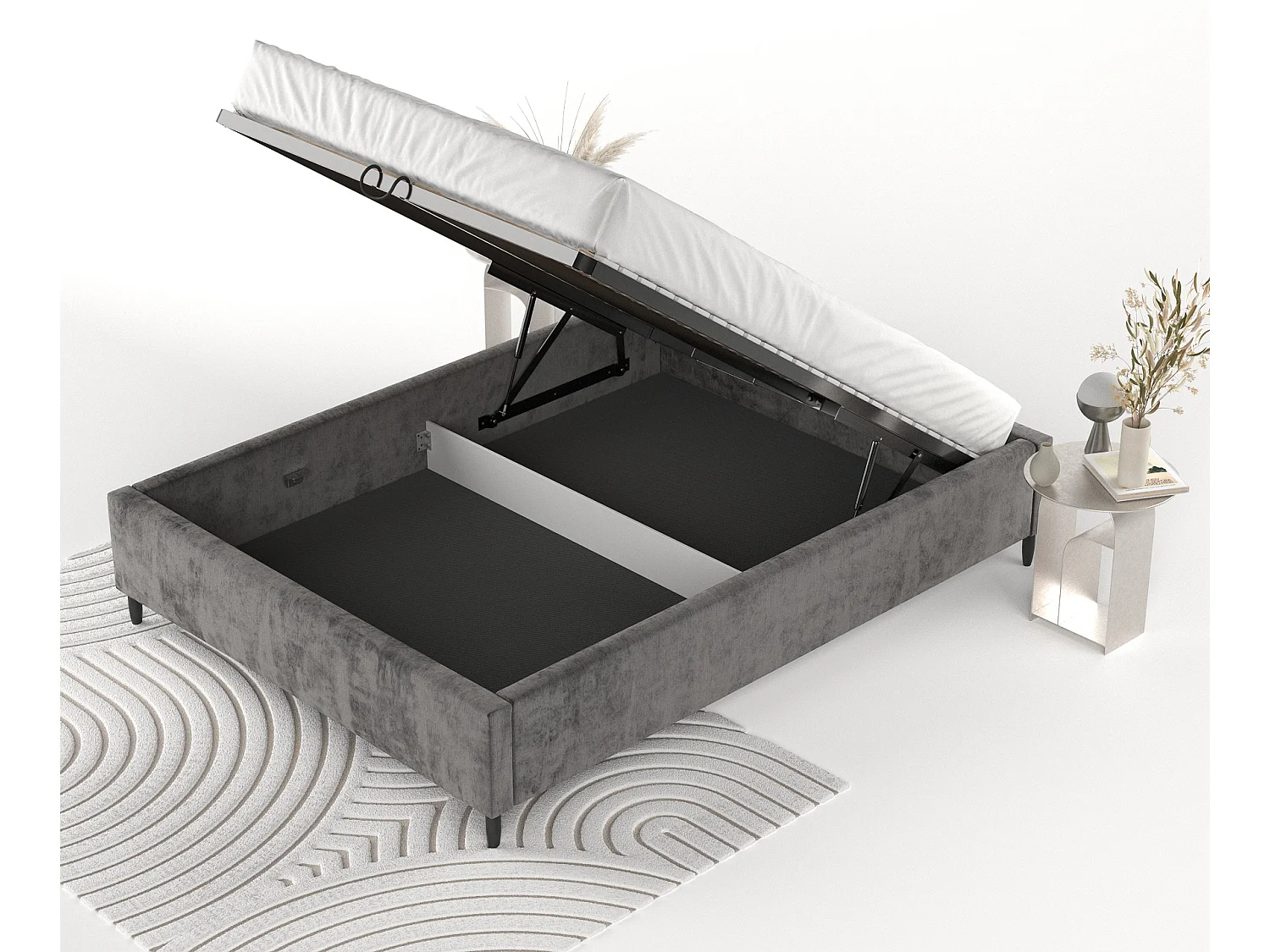 Polsterbett Larch - 120 x 200 cm - Chenille-Stoff - dunkelgrau