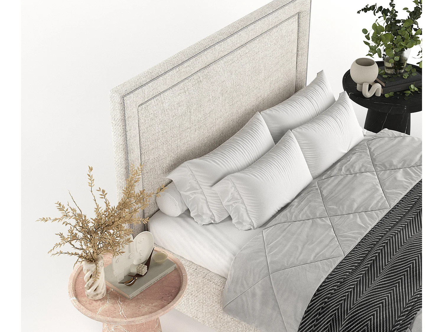 Polsterbett Como - 160 x 200 cm - Webstoff - creme