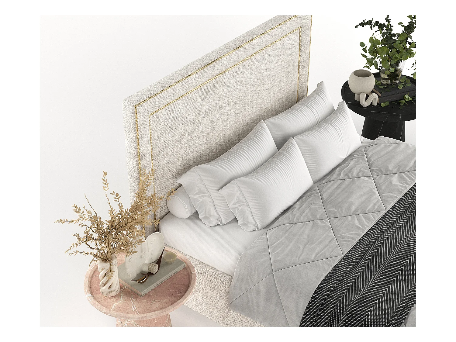 Polsterbett Como - 160 x 200 cm - Webstoff - creme