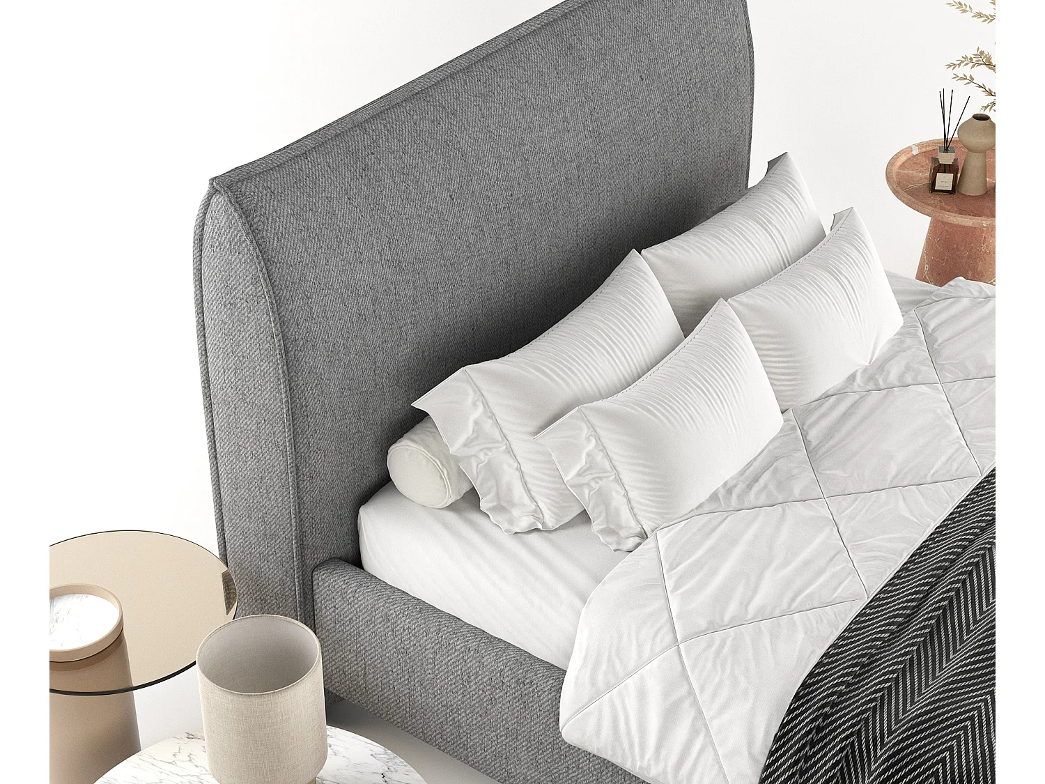 Polsterbett Shell - 180 x 200 cm - Webstoff - grau