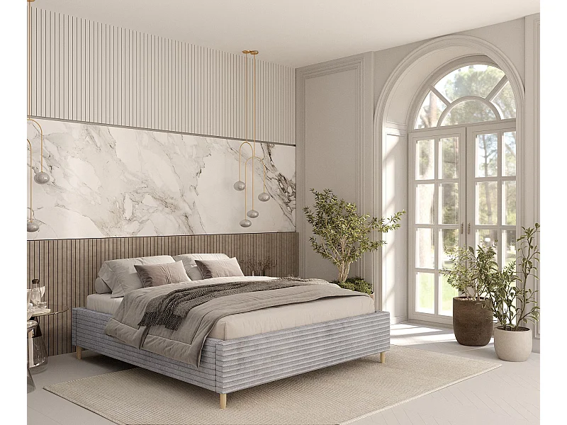 Polsterbett Larch - 140 x 200 cm - Samtstoff - grau