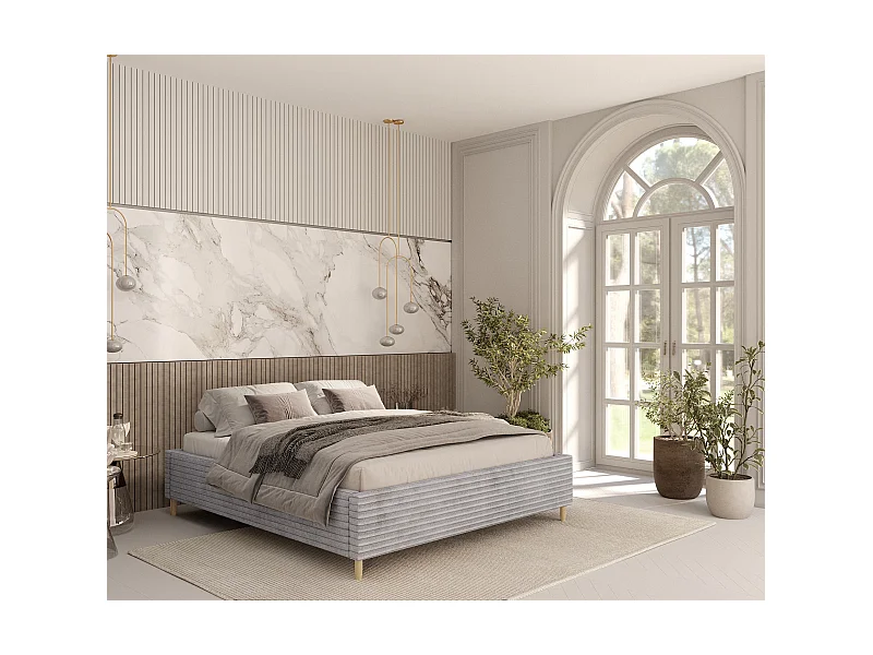 Lit capitonné Larch - 180 x 200 cm - velours - gris