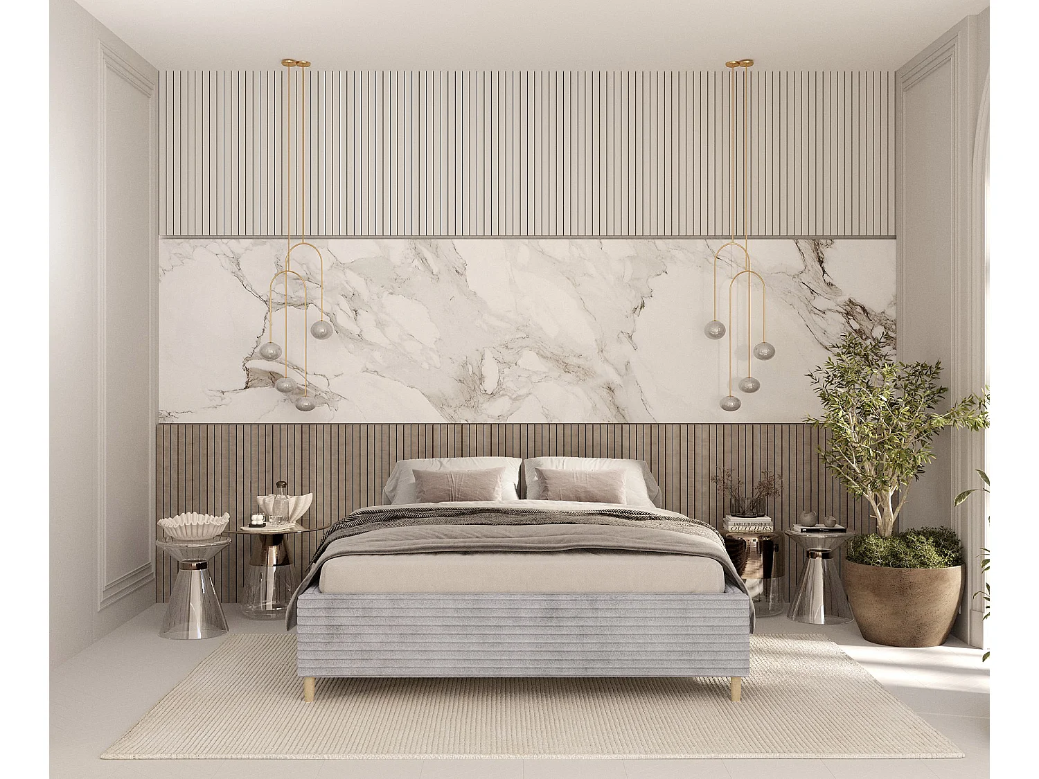 Lit capitonné Larch - 180 x 200 cm - velours - gris