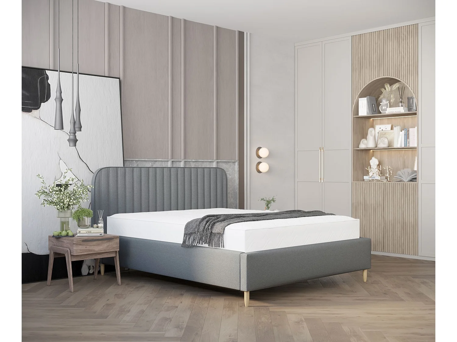 Lit coffre Noto - 120 x 200 cm - toile tissée - gris