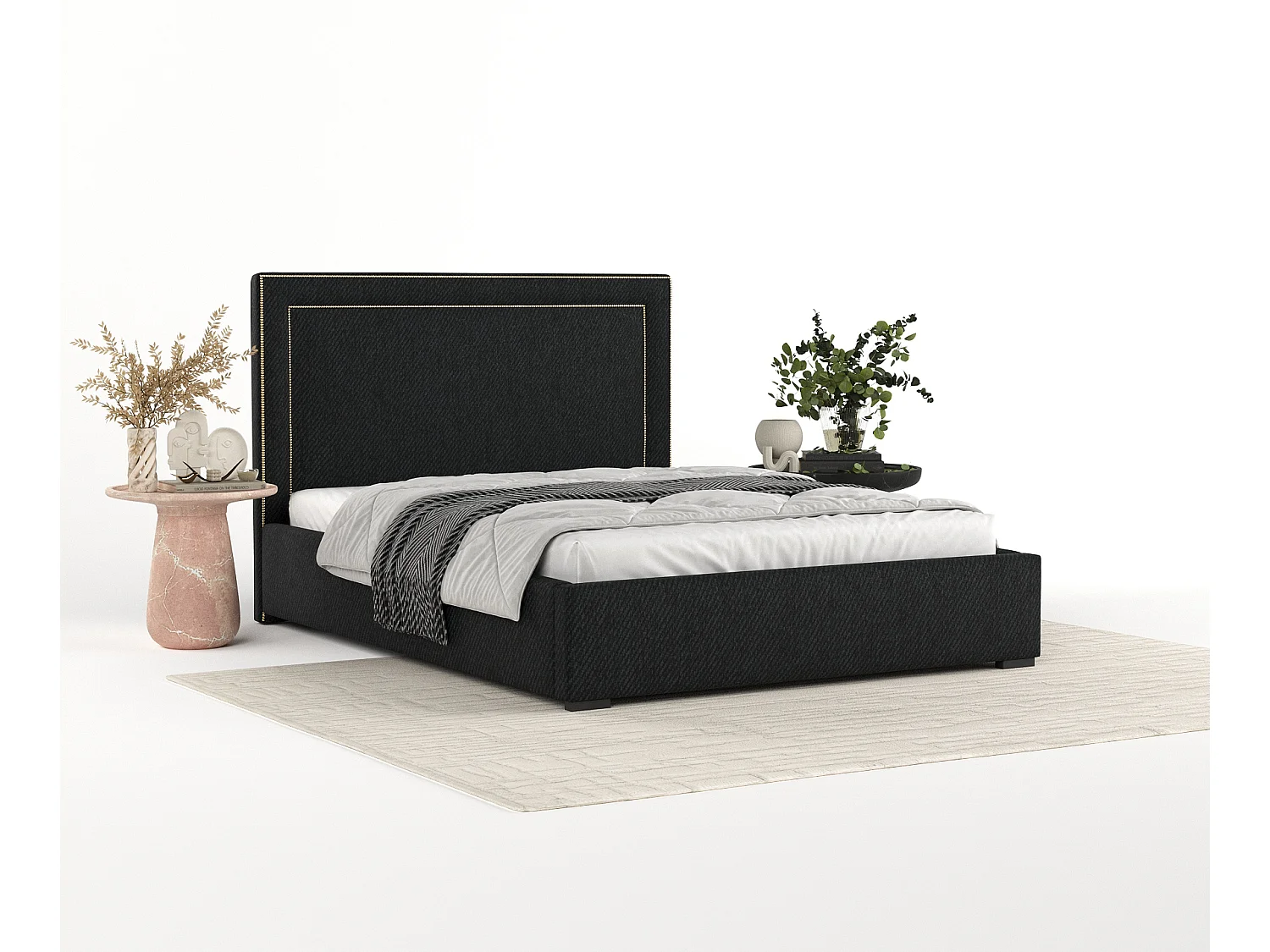 Łóżko tapicerowane Como - 180 x 200 cm - tkanina pleciona - czarny