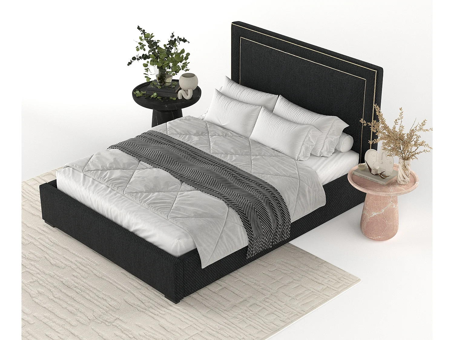 Łóżko tapicerowane Como - 180 x 200 cm - tkanina pleciona - czarny