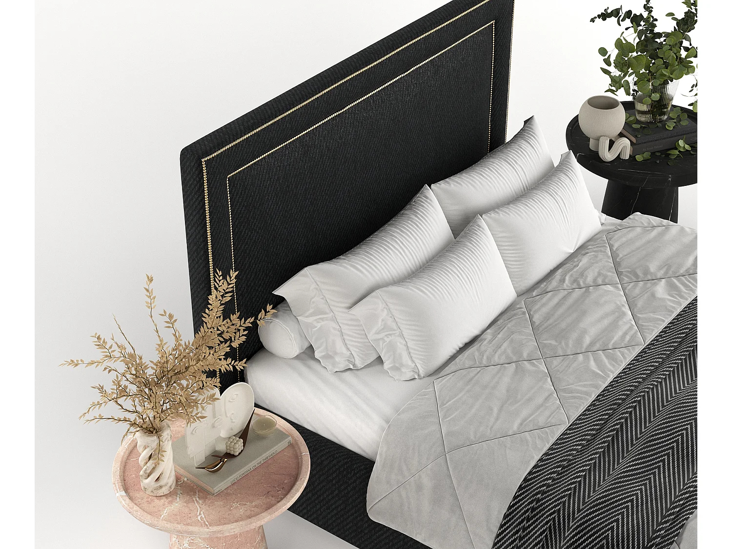 Łóżko tapicerowane Como - 180 x 200 cm - tkanina pleciona - czarny