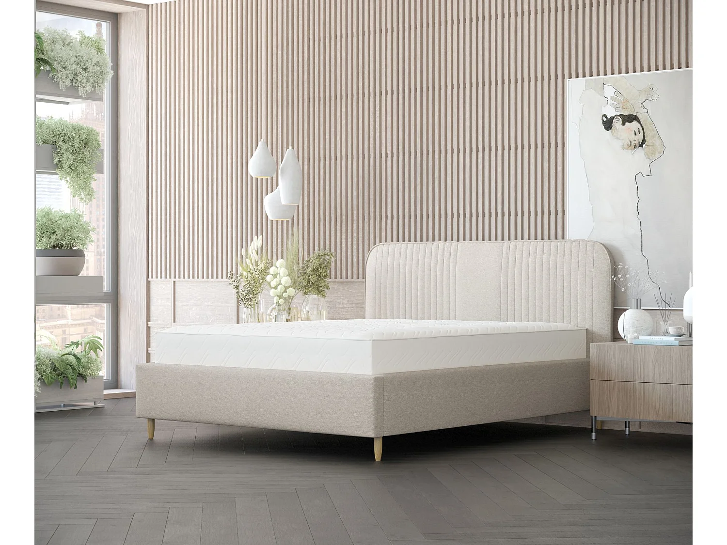 Polsterbett Livy - 160 x 200 cm - Webstoff - beige