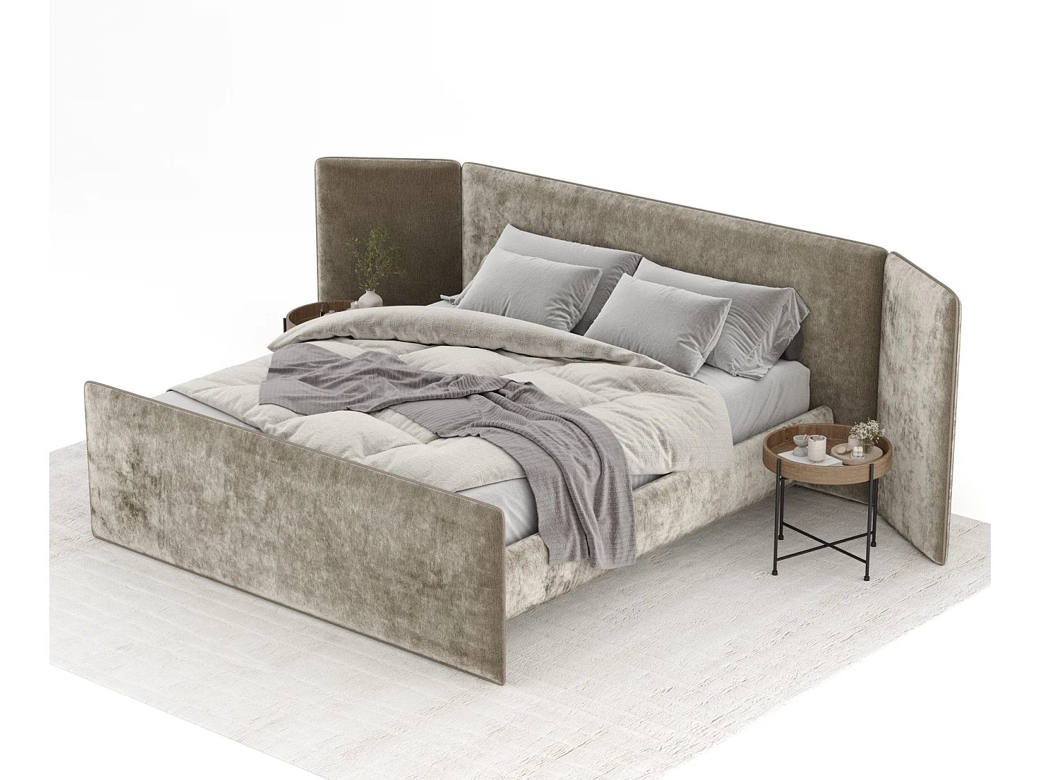 Polsterbett Tokyo - 160 x 200 cm - Chenille-Stoff - beige