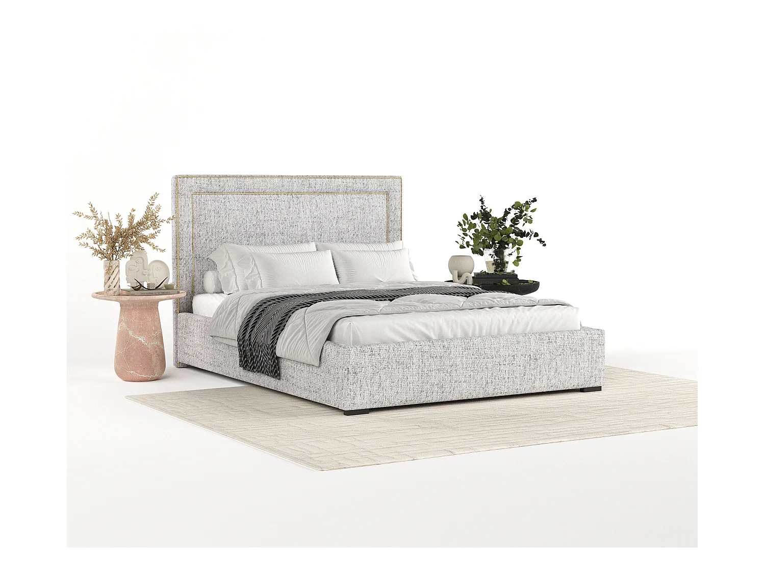 Polsterbett Como - 160 x 200 cm - Webstoff - hellgrau