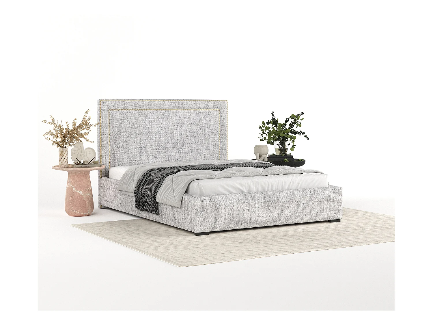 Polsterbett Como - 160 x 200 cm - Webstoff - hellgrau