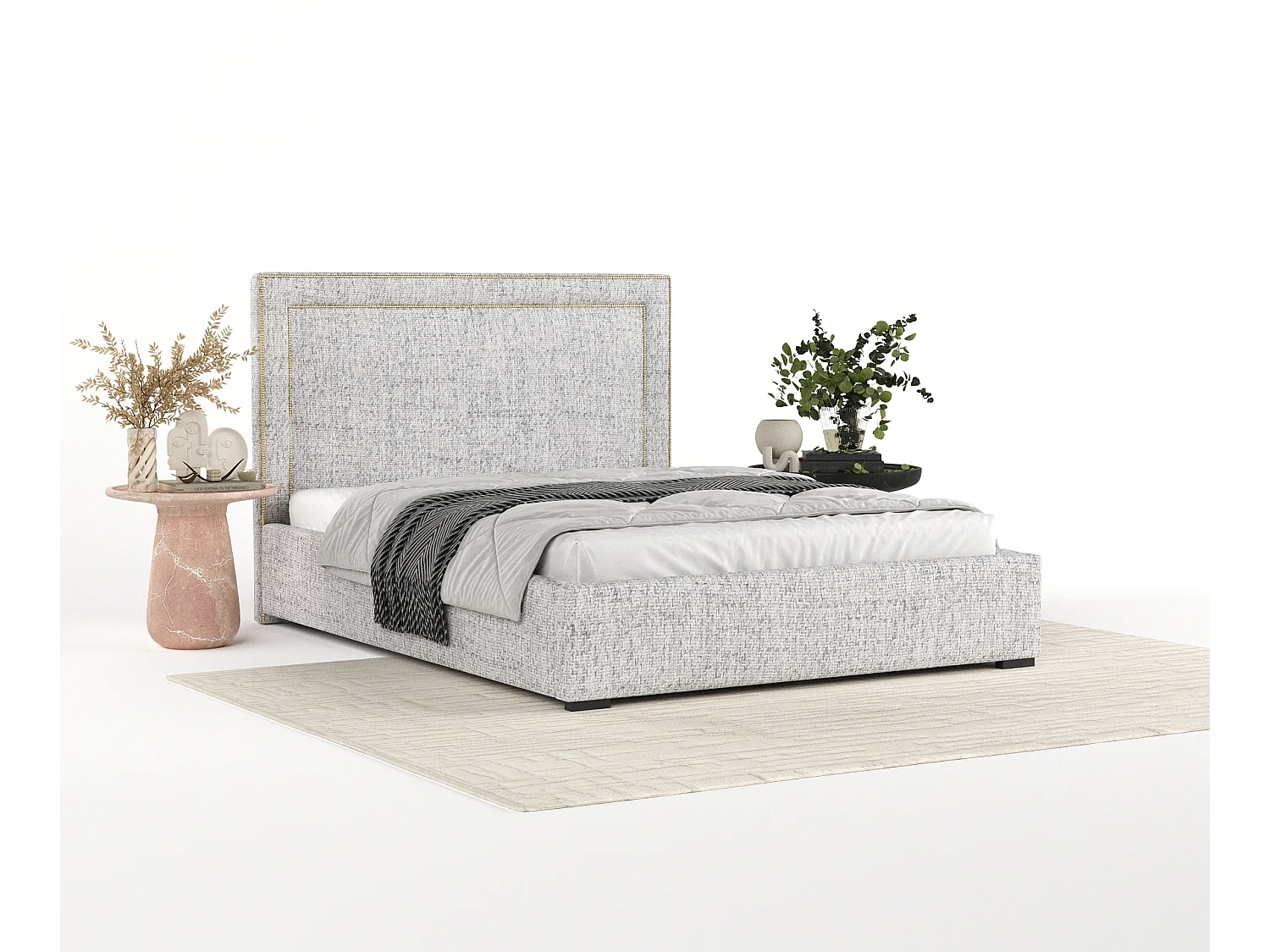 Polsterbett Como - 160 x 200 cm - Webstoff - hellgrau