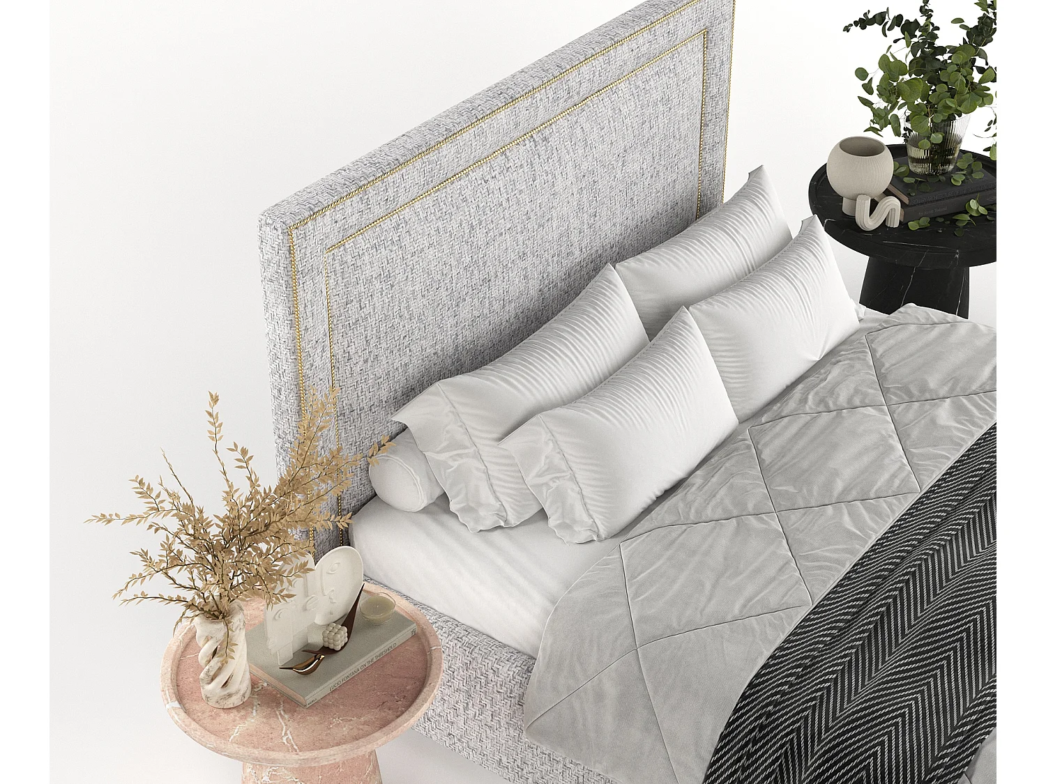 Polsterbett Como - 160 x 200 cm - Webstoff - hellgrau