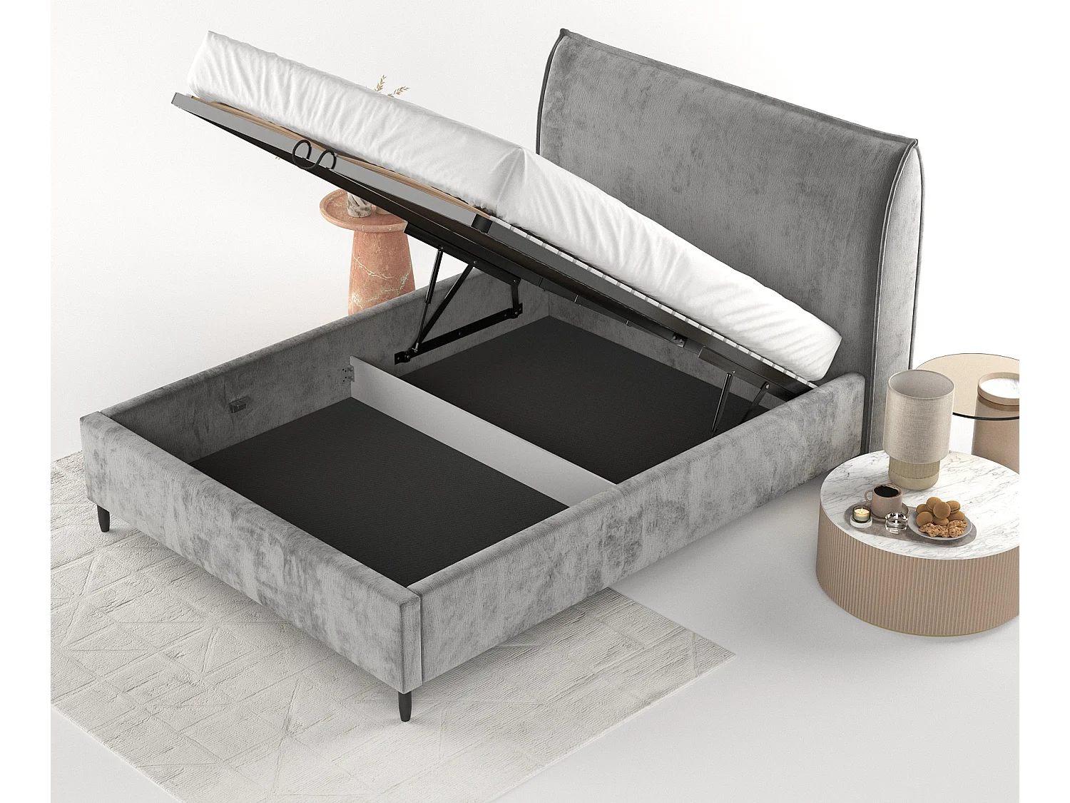 Polsterbett Shell - 140 x 200 cm - Chenille-Stoff - grau