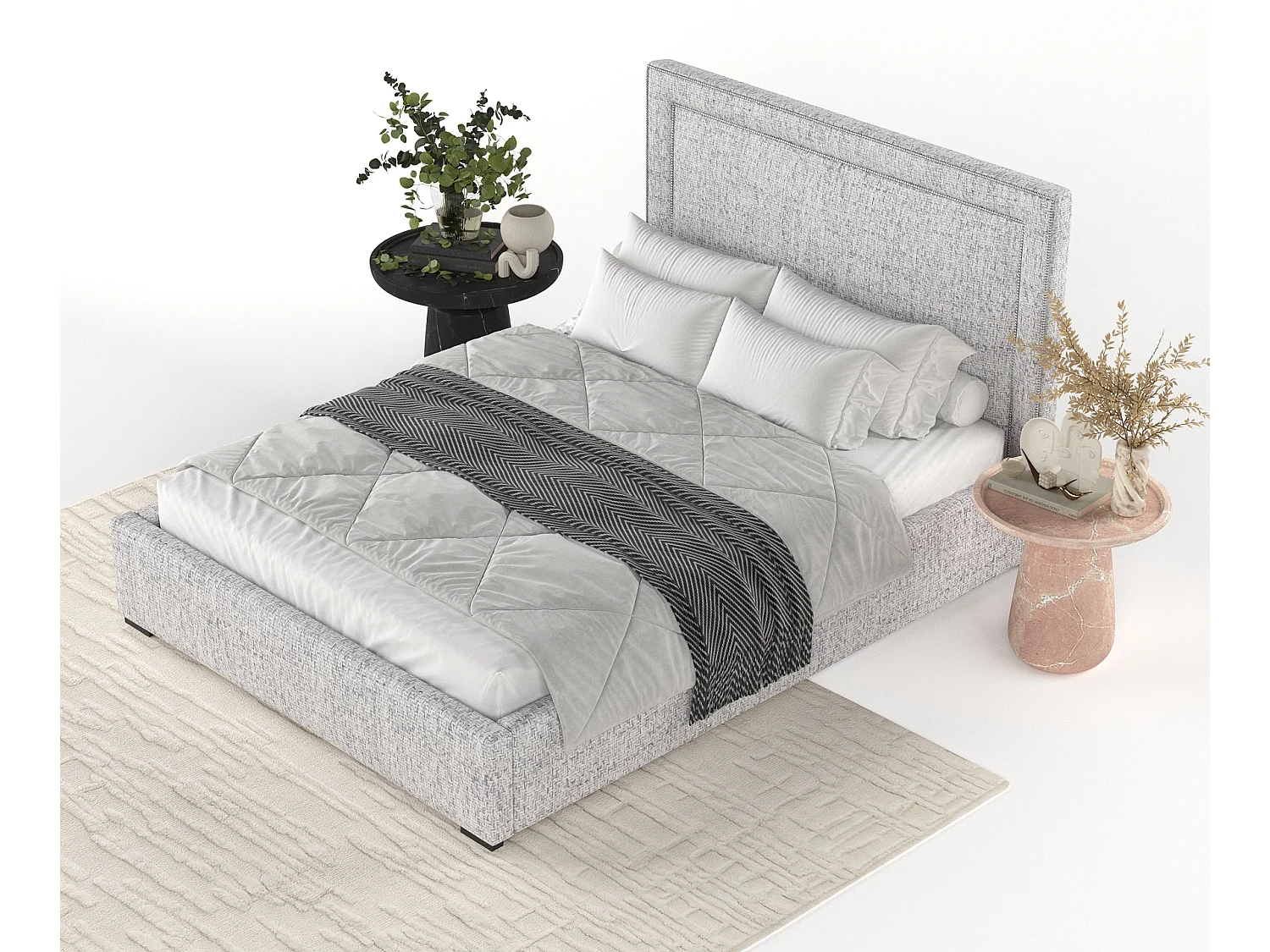 Polsterbett Como - 120 x 200 cm - Webstoff - hellgrau