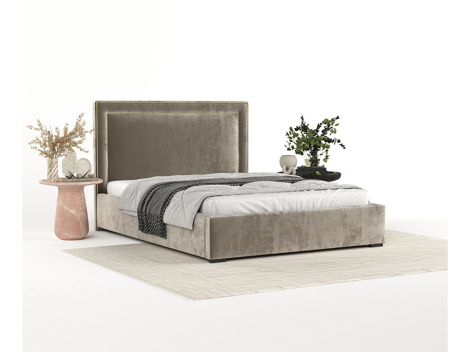 Polsterbett Como - 160 x 200 cm - Chenille-Stoff - beige