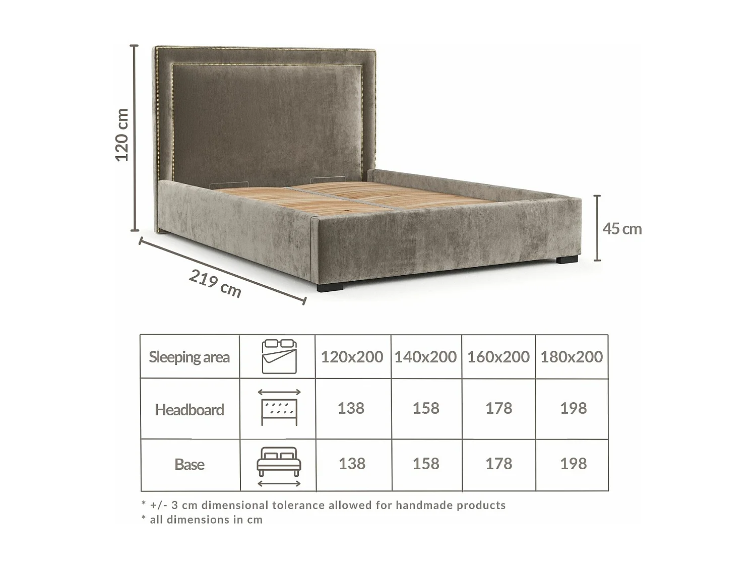 Polsterbett Como - 160 x 200 cm - Chenille-Stoff - beige