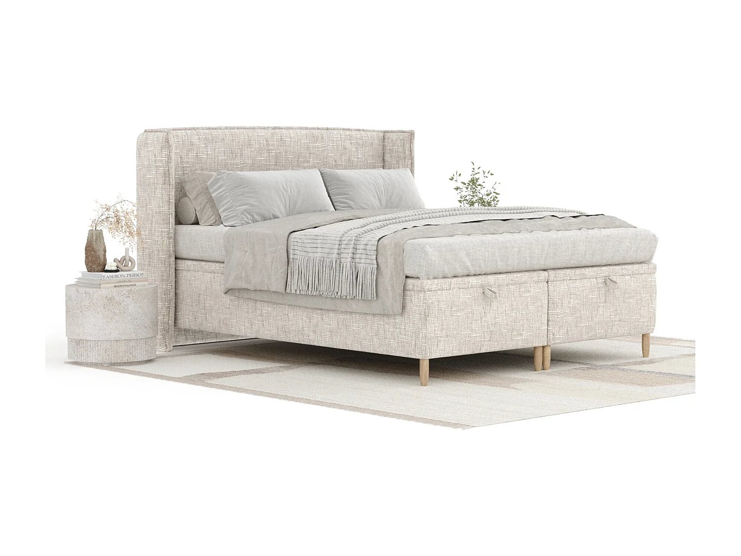 Lit coffre en toile tissée Ritual - 160 x 200 cm - creme